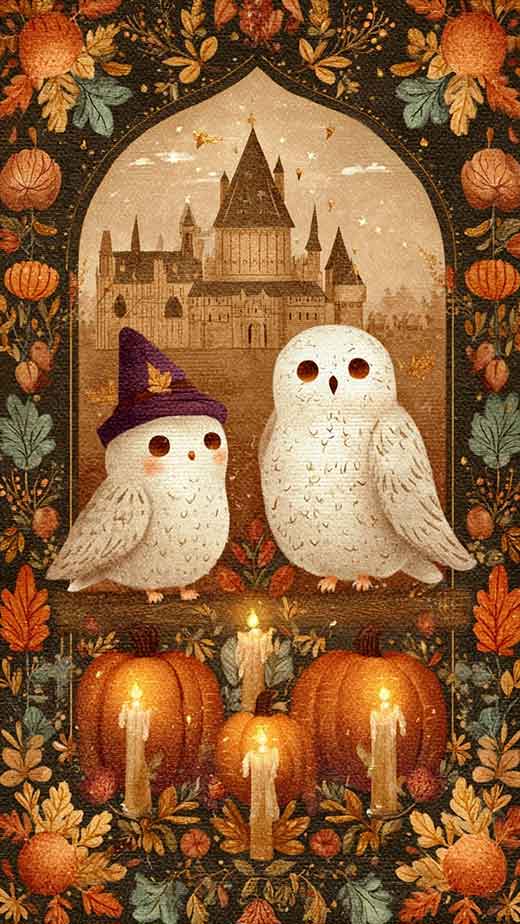 cute fall aesthetic Hogwarts Harry Potter pumpkins wallpaper for iPhone