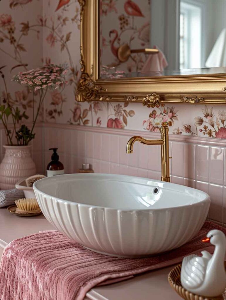 pink and gold princesscore coquette bath sink