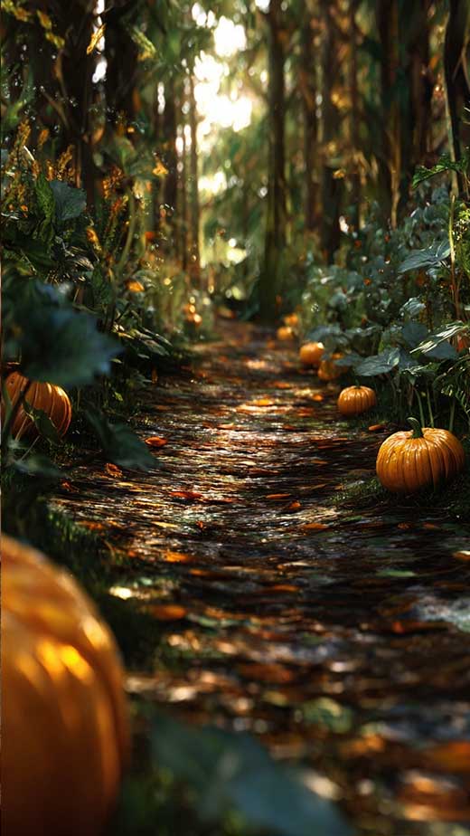 autumn pumpkins forest road phone background