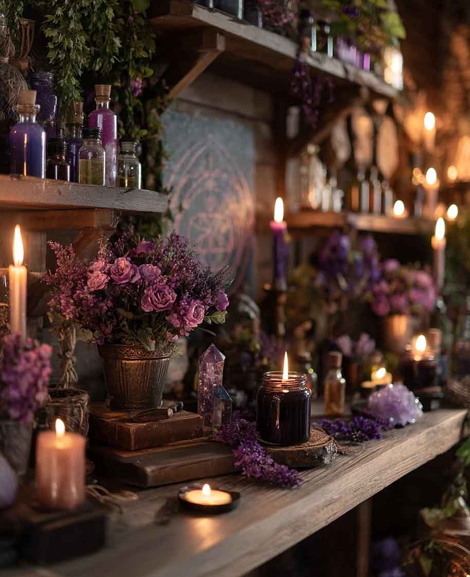 aesthetic purple witch altar