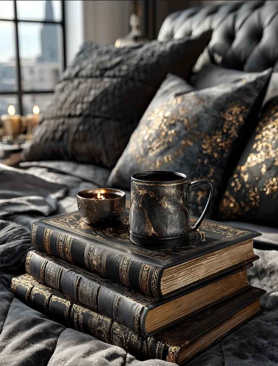 black and glod vintage chic witchy bedding