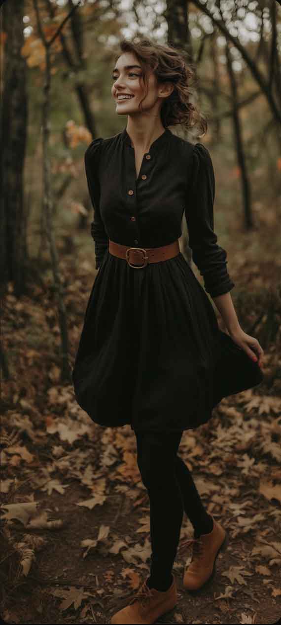 black dress fall aesthetic outfit idea, dark academia and cottagecore ideas