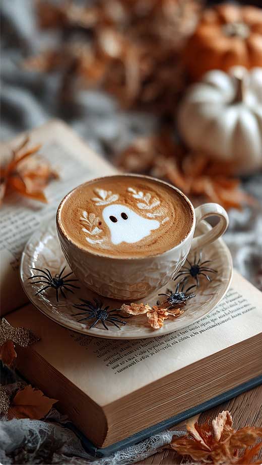 cute halloween ghost coffee latte aesthetic wallpaper