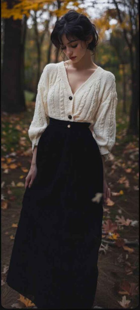 black and white fall cottagecore outfit