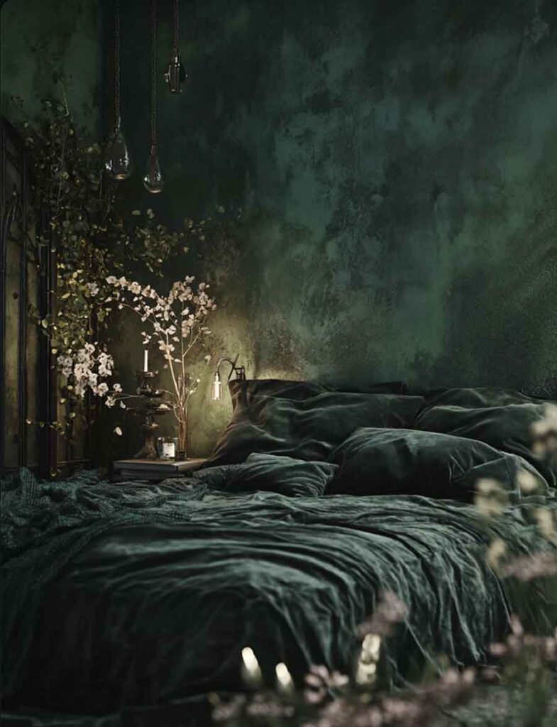 slytherin aesthetic dark green gloomy chic  witchy bedroom