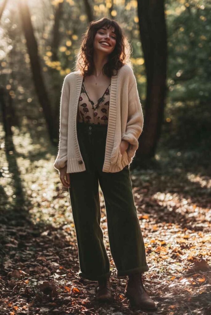 fall cottagecore outfit with pants green casual