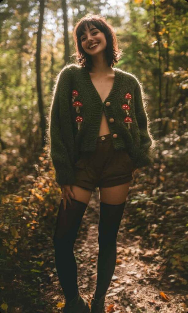 fall cottagecore outfit with shorts