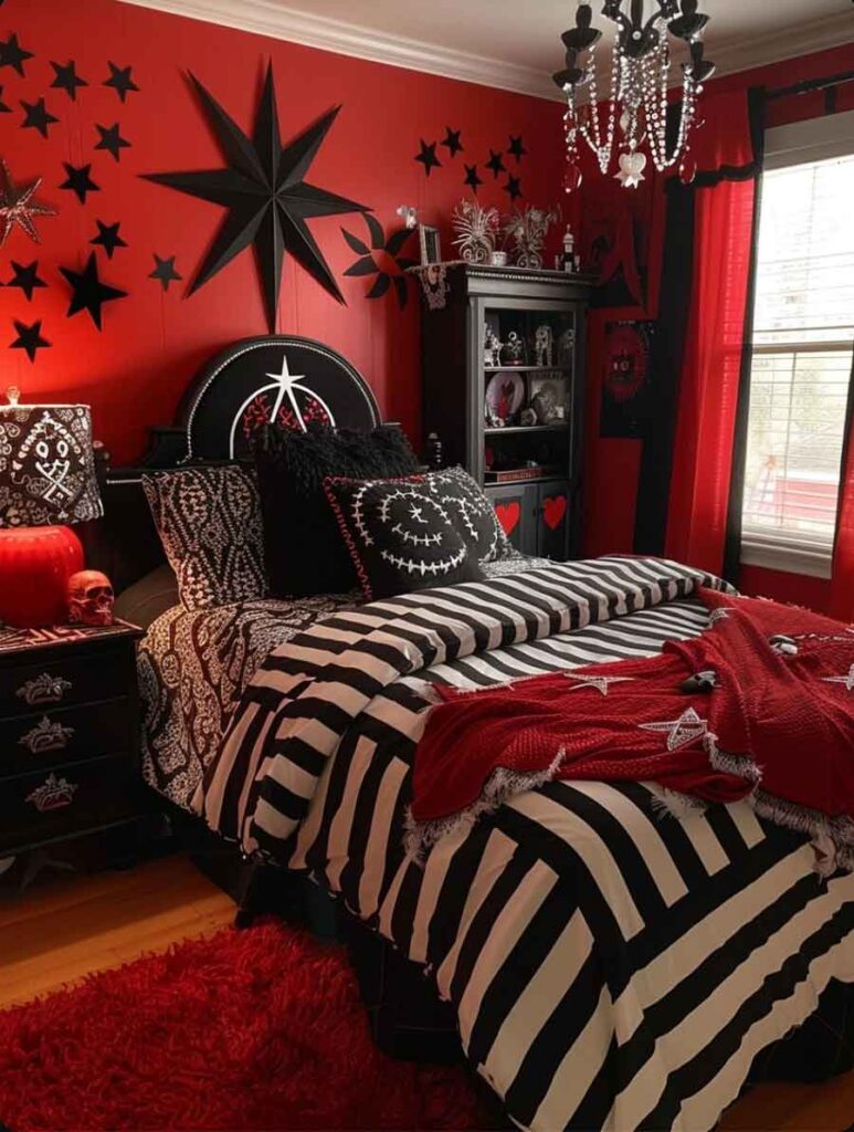 red and black goth witchy bedroom