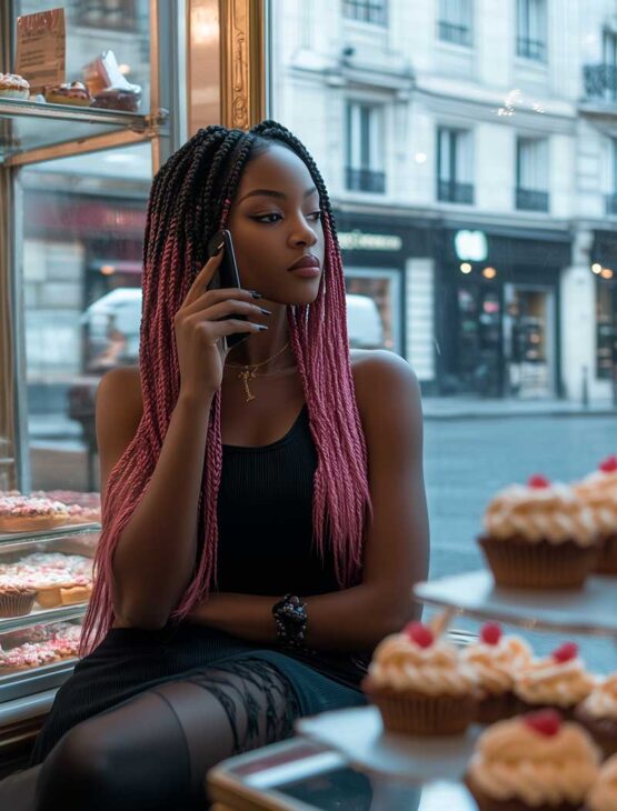 black girl small braids pink