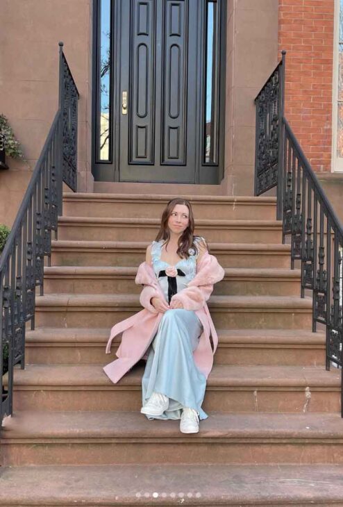 cute and classy long light pink coat winter outfit with light blue dress. princess aesthetic