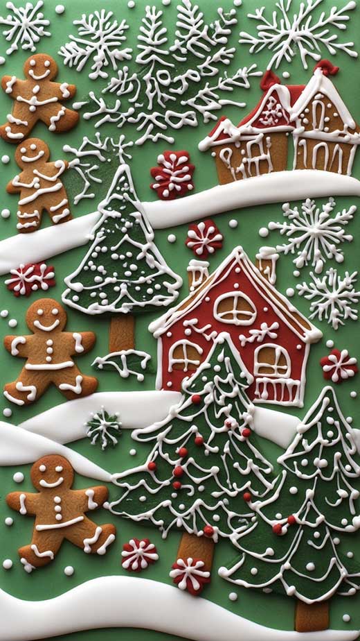 cool green and red traditional gingerbread aesthetic phone christmas background