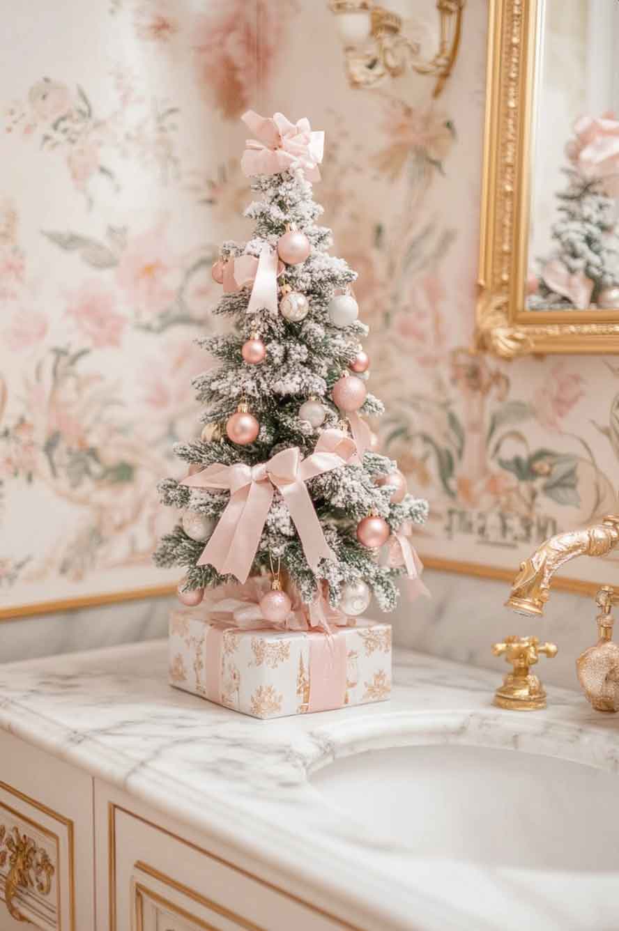 royalcore girly pink aesthetic bathroom  christmas tree decoration