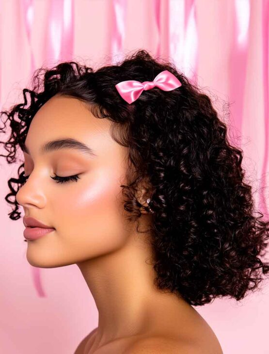 cute short curly hairstyle with bow for girly birthday