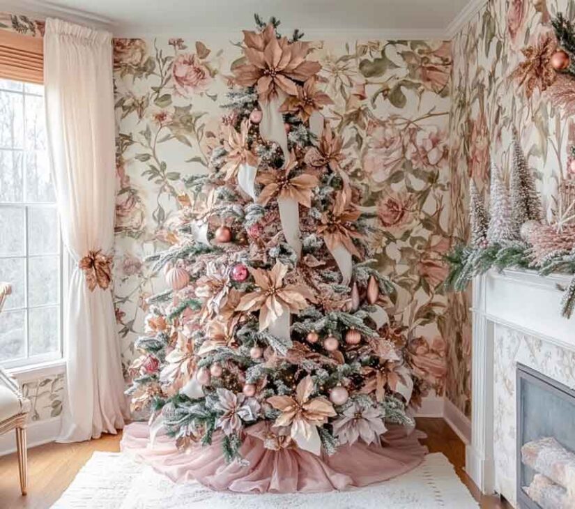 rose gold victorian pink vintage living room christmas tree decor