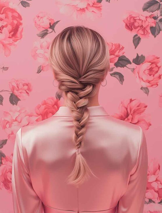 corporate girly braided hairstyle on medium lenght blond hair