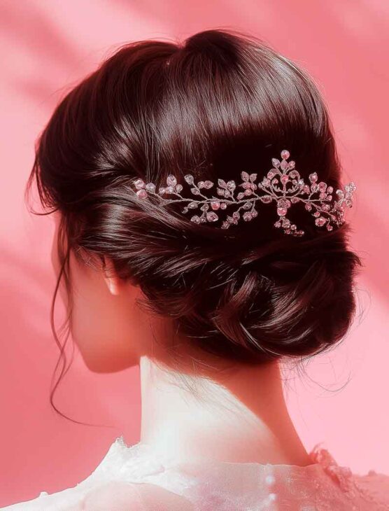 bride hair classic updo with headpiece