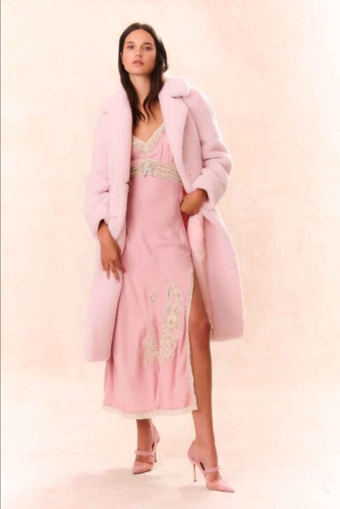 pink aesthetic cozy chic holiday christmas night liight pink long coat