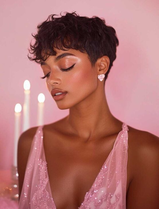 pixie cut girly aesthetic on black woman