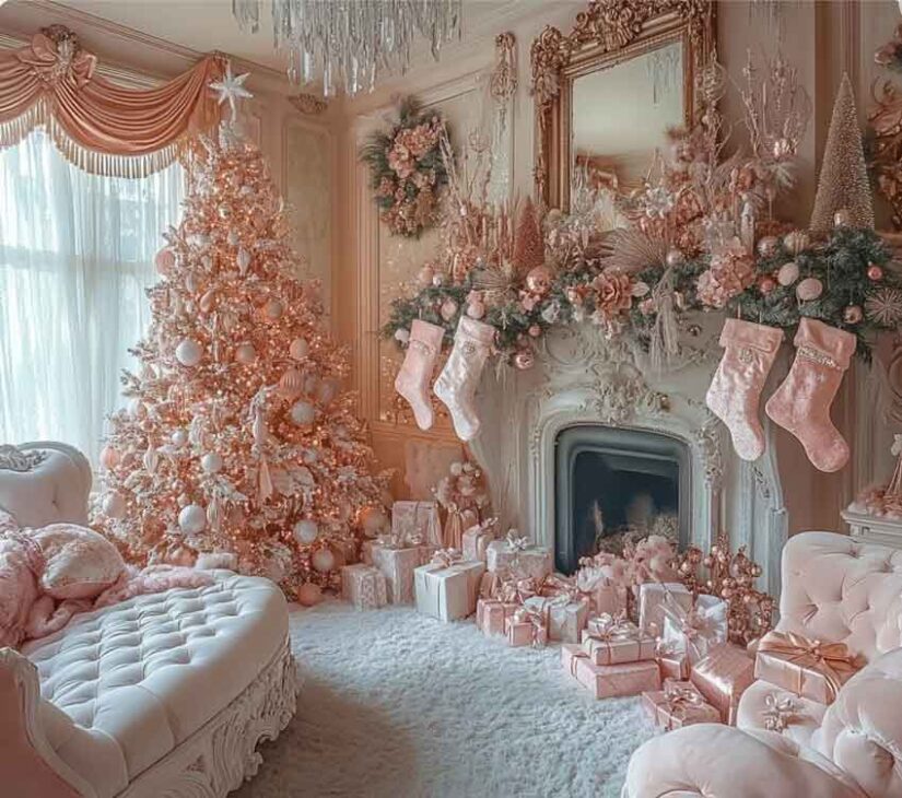 rose gold aesthetic royalcore christmas living room decoration