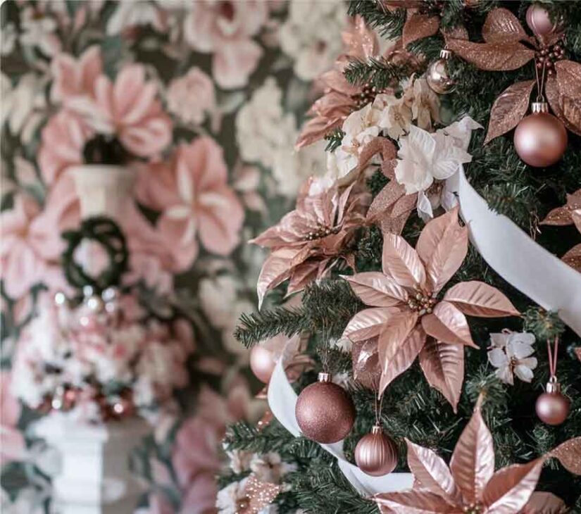 rose gold christmas tree decorations