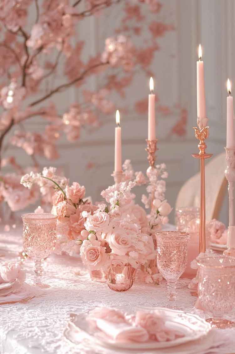 pink elegant  vintage christmas table settings