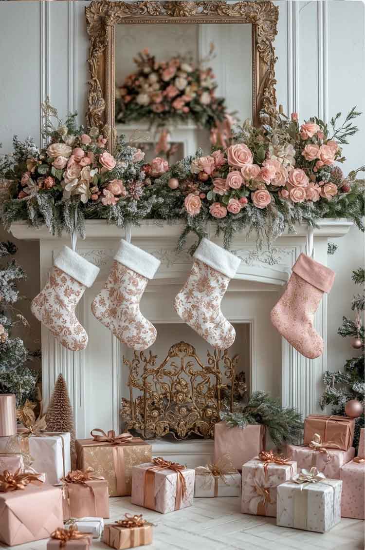 blush pink and rose gold living room vintage victorian girly feminine royalcore princesscore christmas decoration