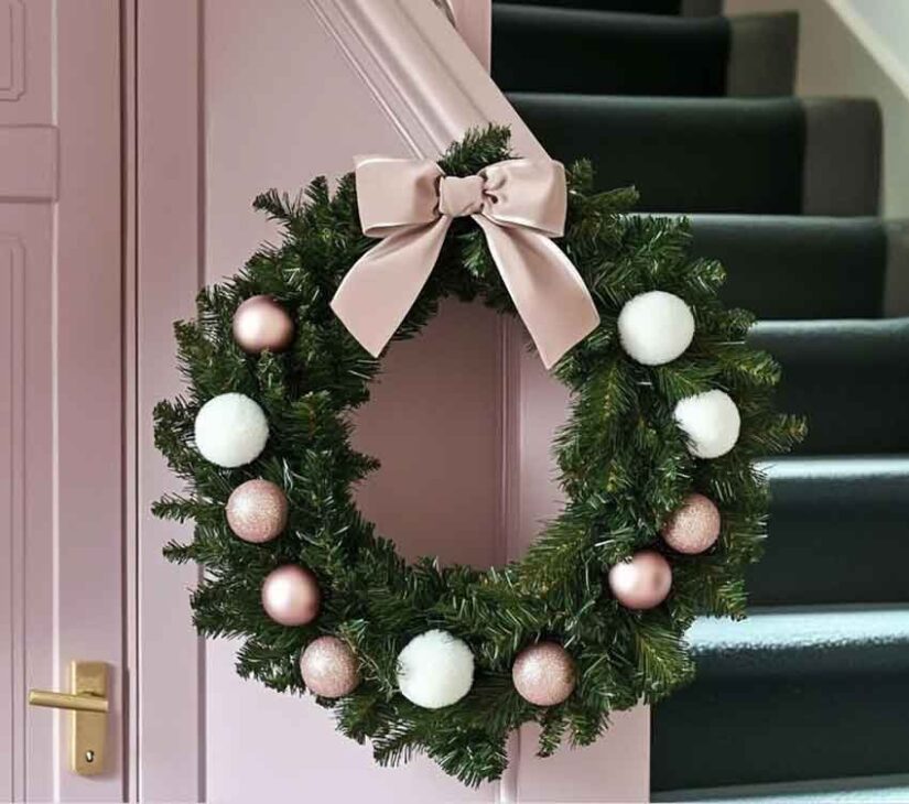 simple easy diy pink blush white garland with bow