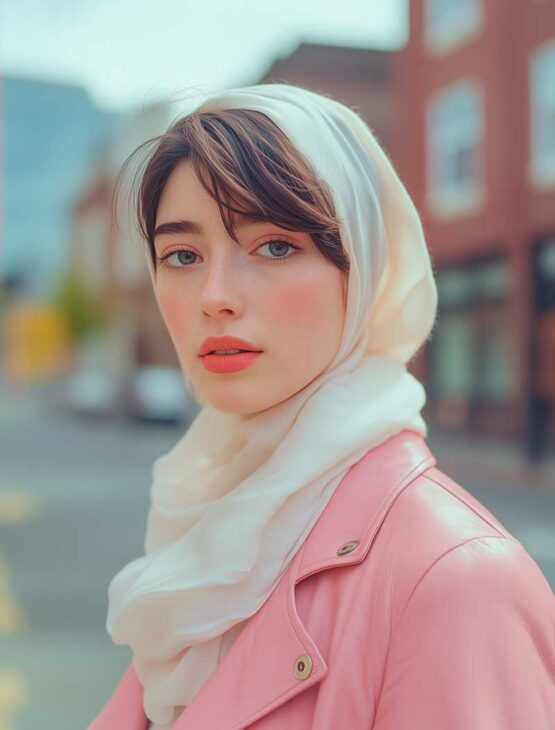 vintage girly retro aesthetic hairstyle with head scarf