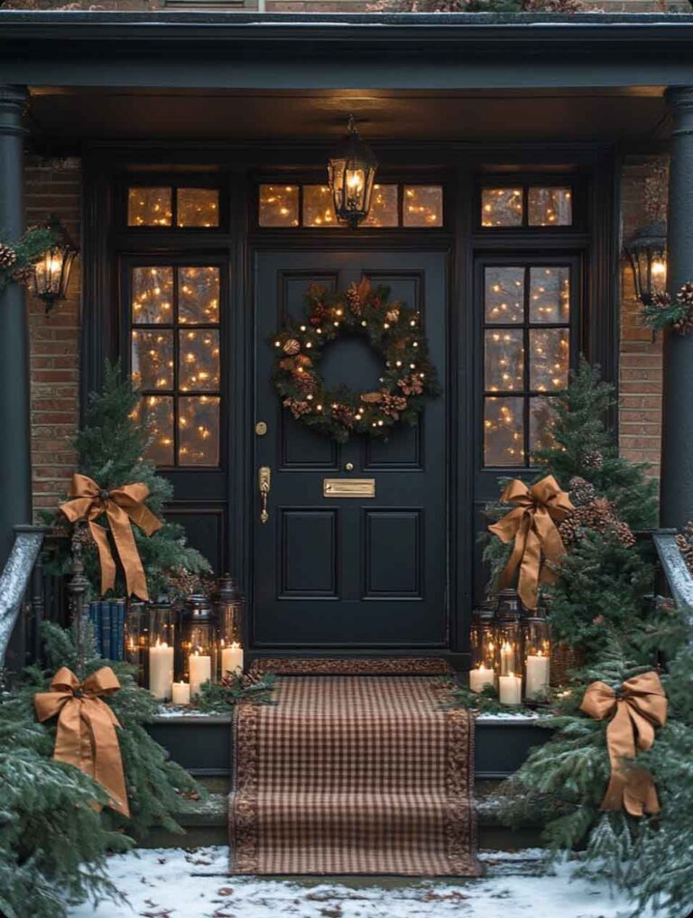 vintage luxury dark academia christmas winter front porch outdoorsy decor