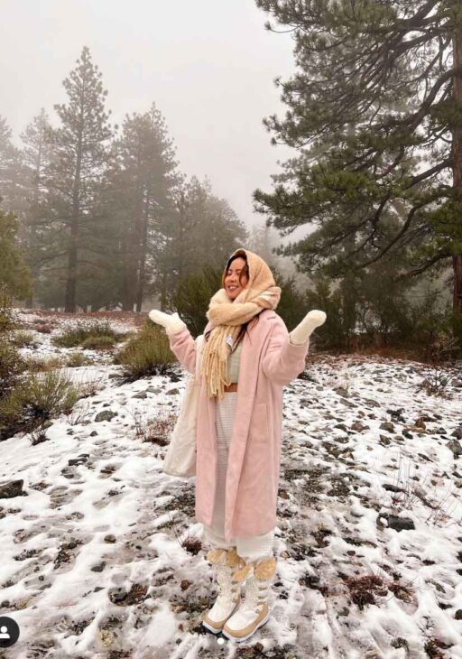 casual and cool outfit with light pink coat