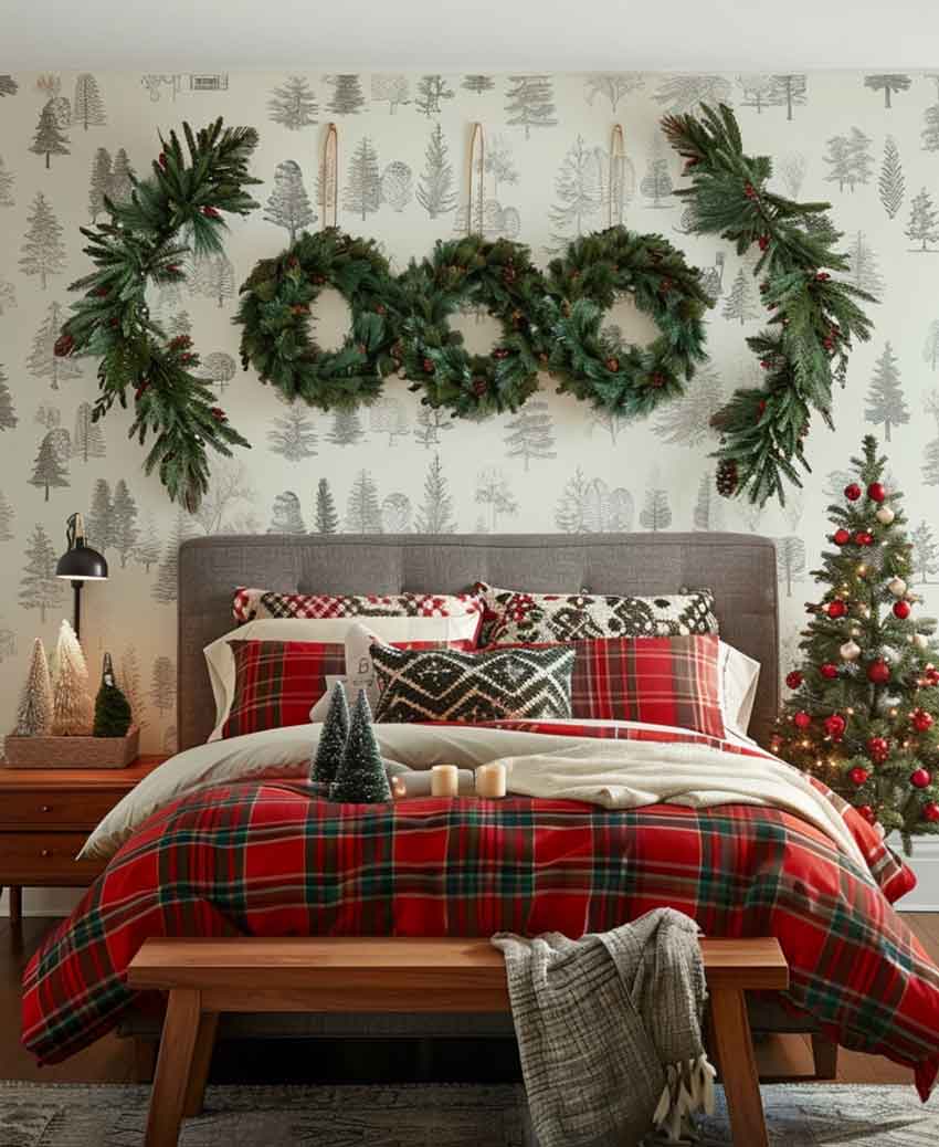 christmas aesthetic bedroom plaid bedding