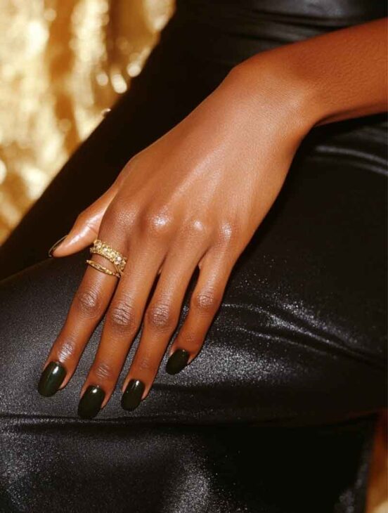 simple plain emerald green christmas aesthetic luxury nails on brown black skin