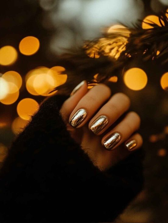 simple glittrery gold christmas and new years nails