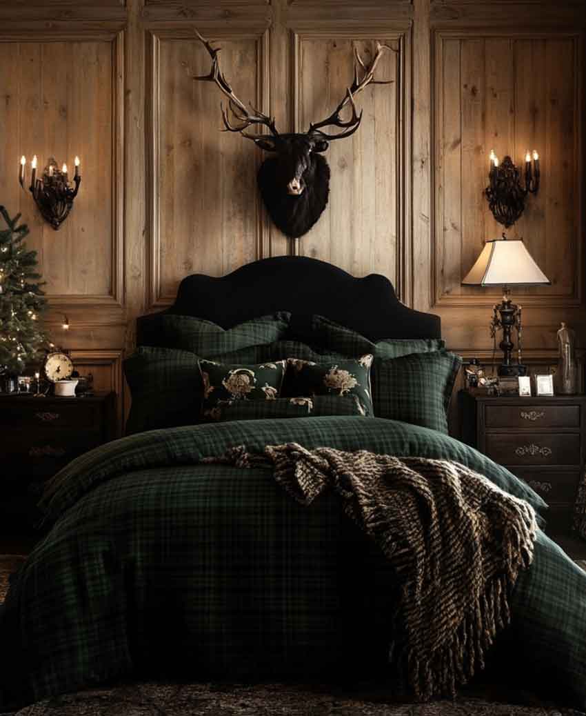 cabincore aesthetic old money scottish plaid bedding