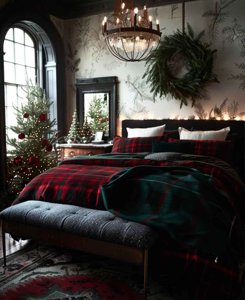 red and black tartan bedding