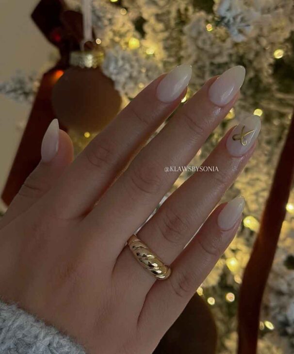 aesthetic milky white coquette christmas nails