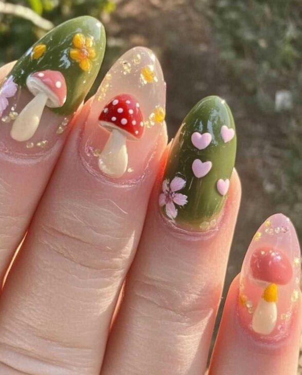 mushroom cute  valentines day nails