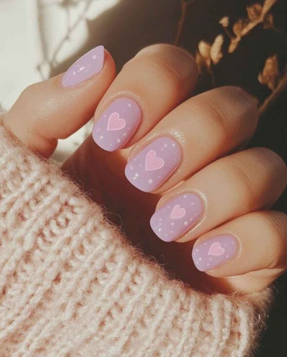 cute short square light purple nail design