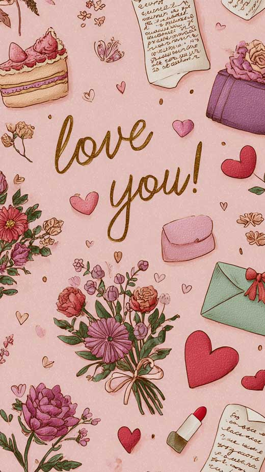 love you cute illustration art valentines day wallpaper for iphone