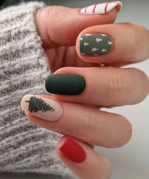 aesthetic matte christmas nails