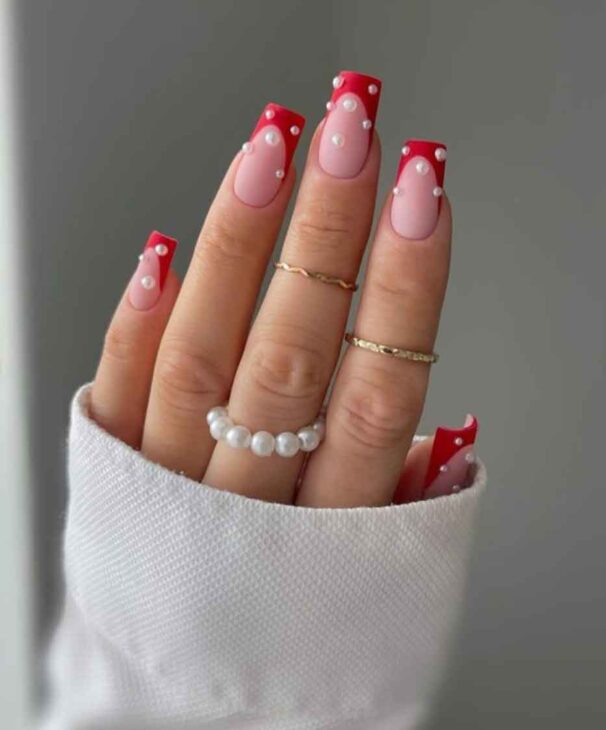 red french tips nail art for christmas