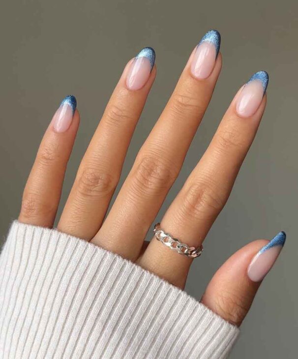 aesthetic light blue french tips chic christmas nails