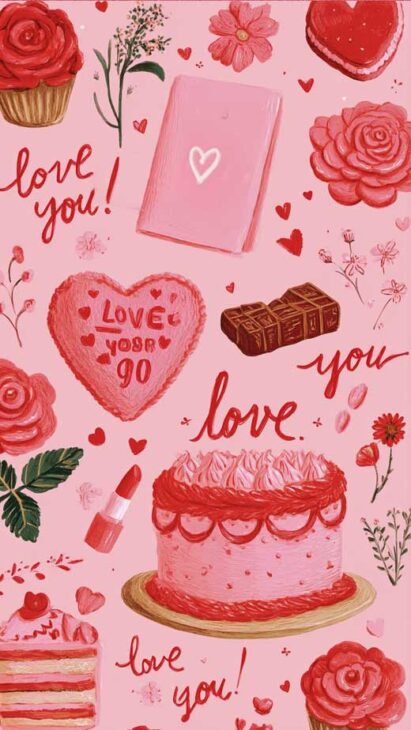 pink and red illustration cute valentines day aesthetic wallpaper