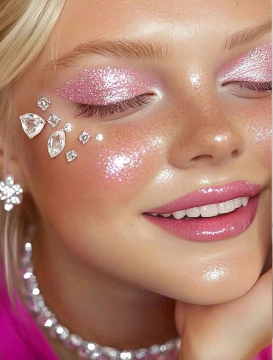 cute glam sparkle sparkly baddie barbiecore hot pink aesthetic makeup