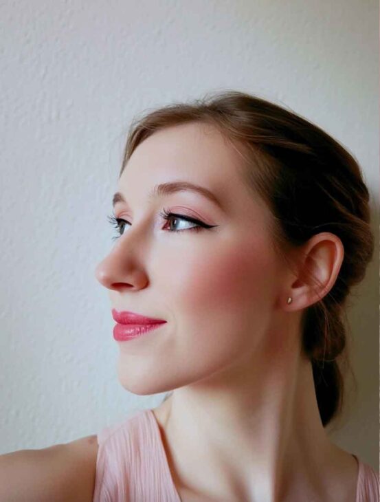 soft easy and simple aesthetic pink makeup for school with pink lips and blush