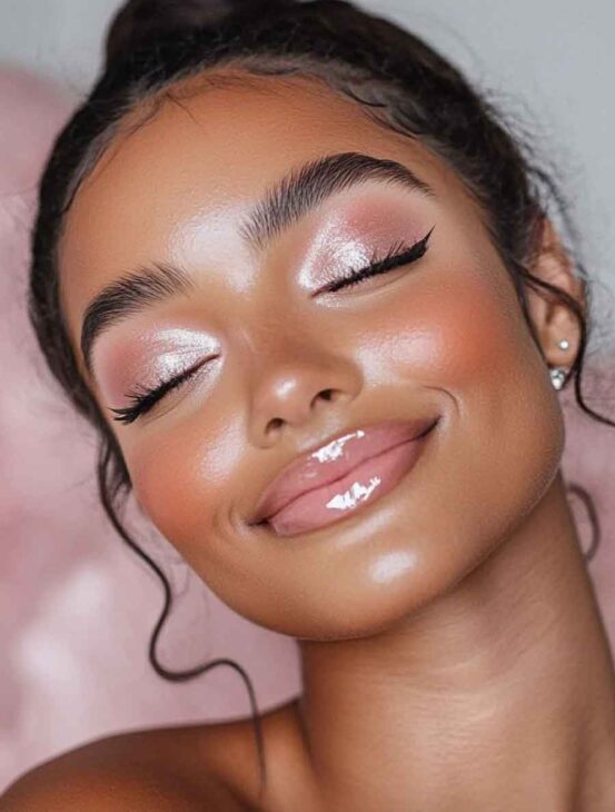 brown skin glam pink party makeup