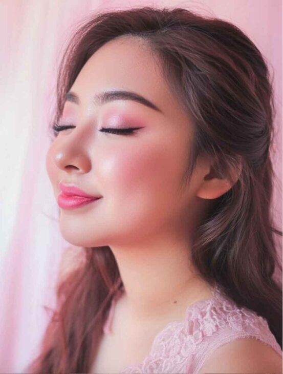 soft pink  makeup asian girl for prom and birthday