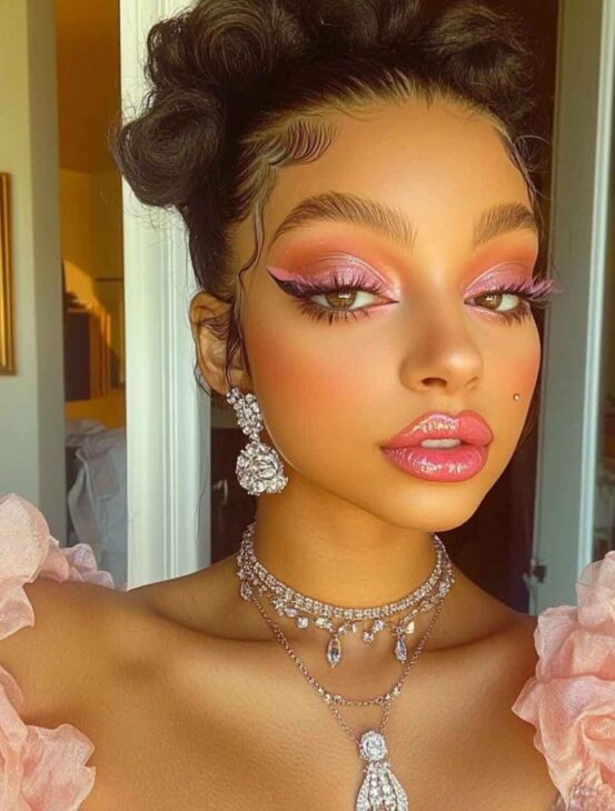 pink aesthetic makeup royalcore aesthetic brown skin with pink eyeliner