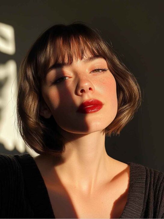 bob hair cut with bangs hairstyle.  timeless, effortless chic hairstyle