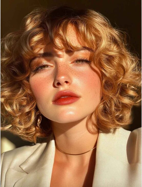 aesthetic blond wavy curly short haitstyle for short hair